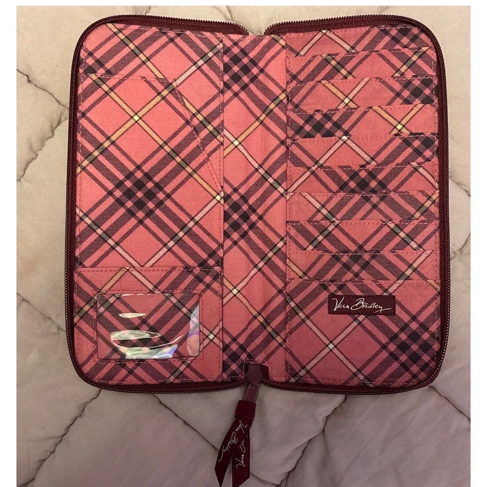 Vera Bradley Paisley Zip Around Travel Wallet Organizer Red Pink - Picture 4 of 7